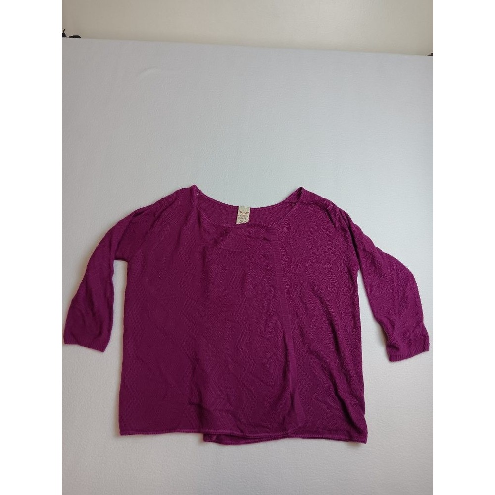 Faded Glory Womens S Magenta Pointelle Knit Sweater 3/4 Sleeve Boat Neck Light
